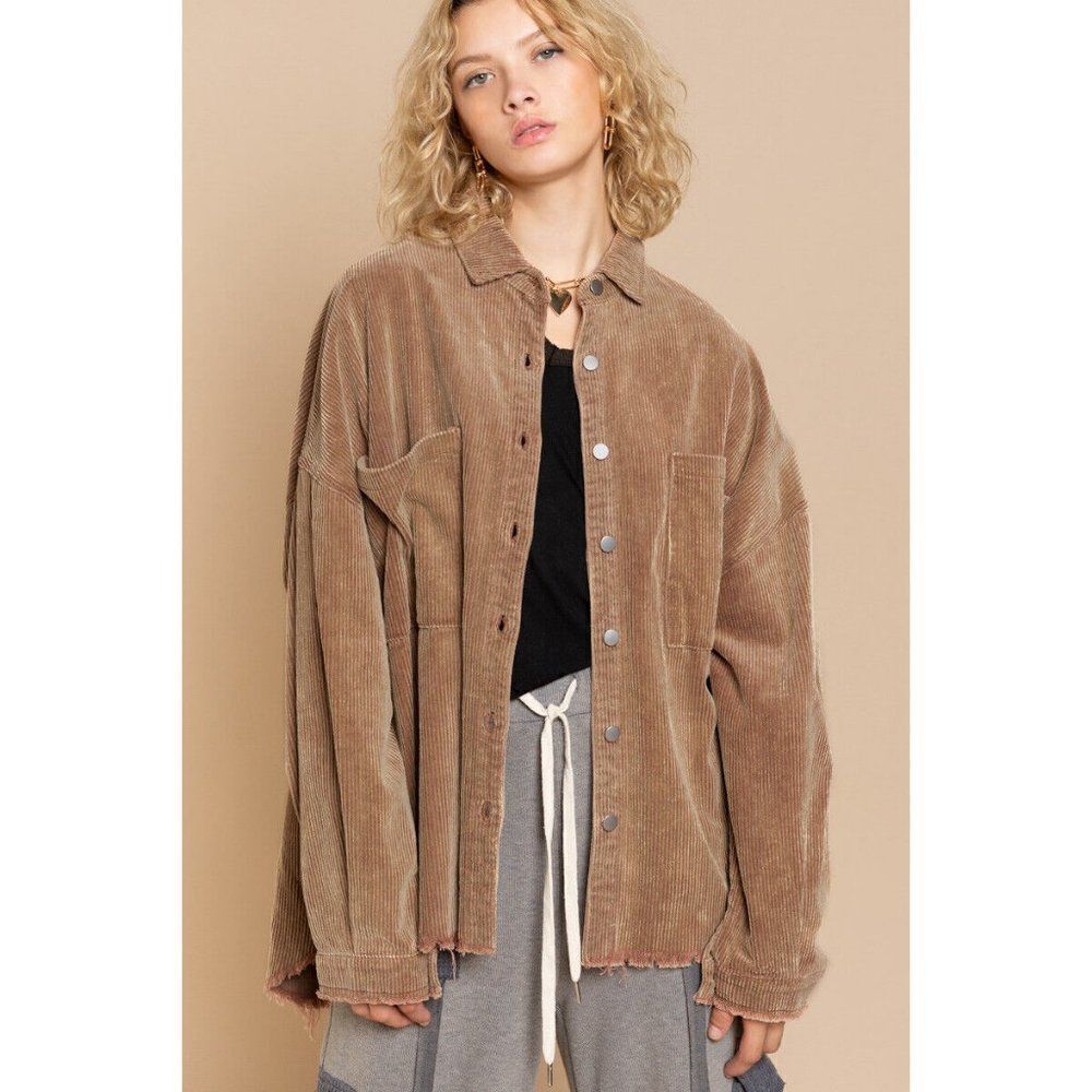 POL CLOTHING Women's Teddy Bear Corded Corduroy Shacket Button Up Jacket SMJ194 - Picture 4 of 8